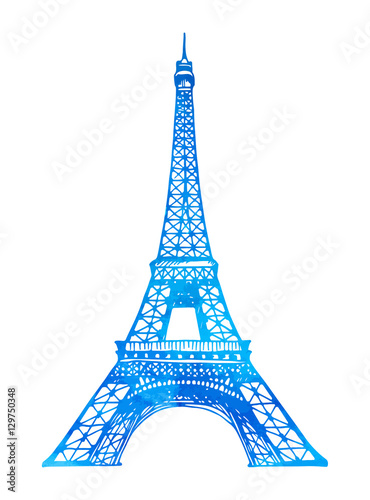 Eiffel Tower in Paris vector illustration, hand drawn famous french landmark silhouette on a white background, vector watercolor