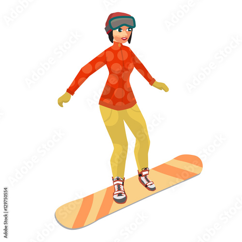 Woman snowboarding in mountains. Winter sports vacation concept.