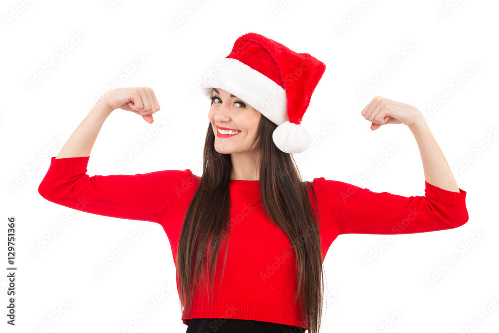 woman in a red Santa hat woman in a red Santa hat