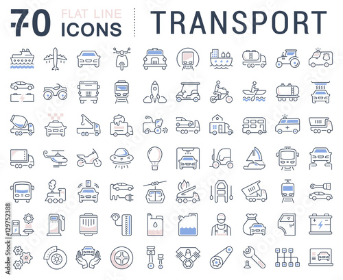 Set Vector Flat Line Icons Transport