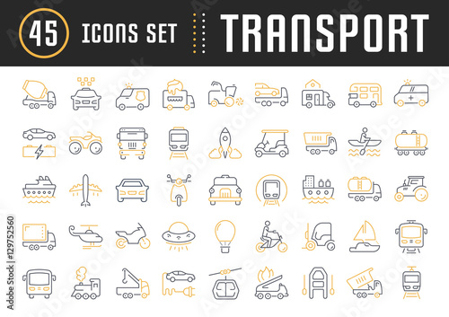 Set Vector Flat Line Icons Transport