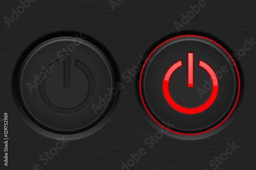 Power button. Black button with red backlight. Normal and active. Vector illustration photo