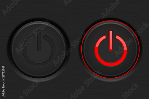 Power button. Black button with red backlight. Normal and active. Vector illustration