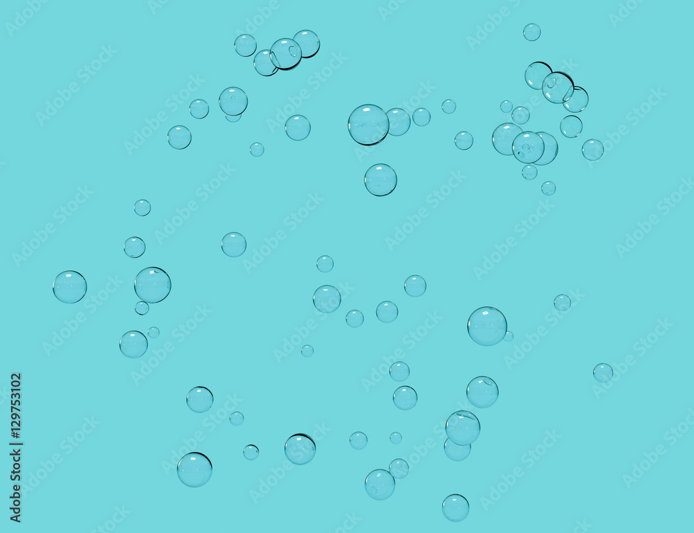 3d illustration of water bubbles on blue background