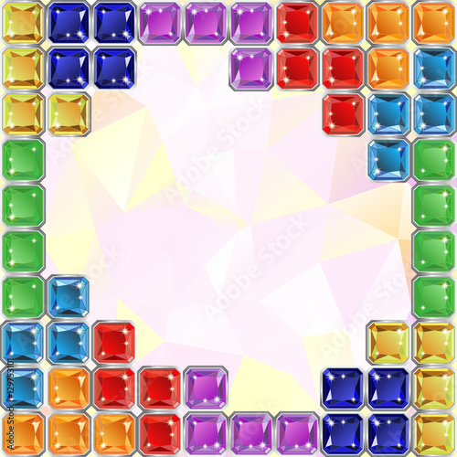 Game background with colorful elements of tile mosaic blocks from realistic faceted gem stones. Vector illustration