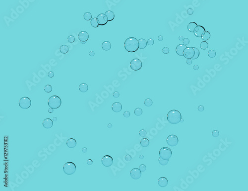 3d illustration of water bubbles on blue background
