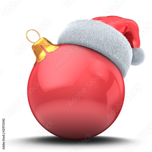 3d illustration of Christmass ball over white background with Christmas hat