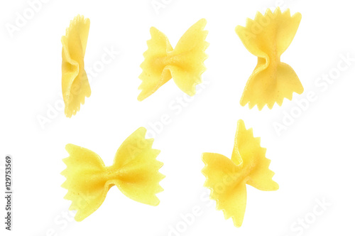 Farfalle pasta falling isolated on white background