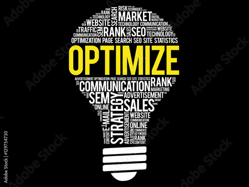 OPTIMIZE bulb word cloud, business concept