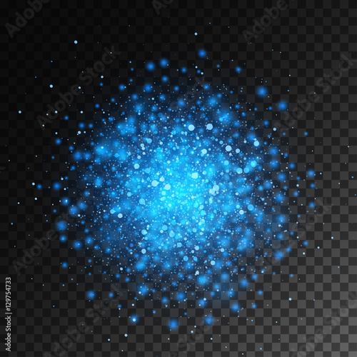 Vector magic blue glow light effect isolated on transparent background. Christmas design element. Star burst with sparkles