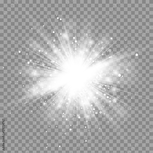 Vászonkép Vector magic white rays glow light effect isolated on transparent background