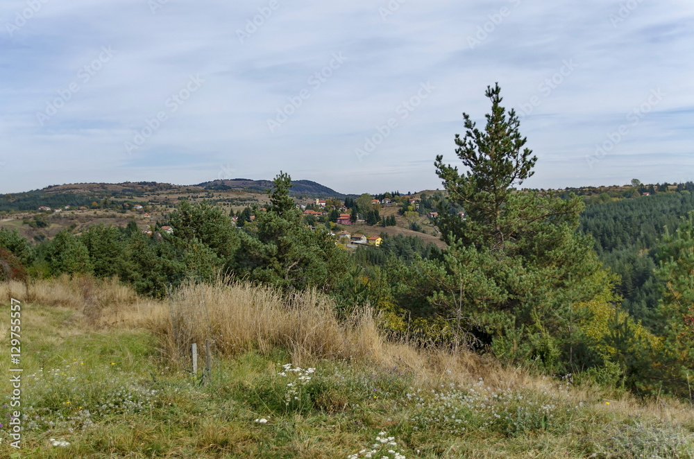Panoramic view of autumn with villages Plana in the mountain Plana by Vitosha, Bulgaria Panoramic view of autumn with villages Plana in the mountain Plana by Vitosha, Bulgaria