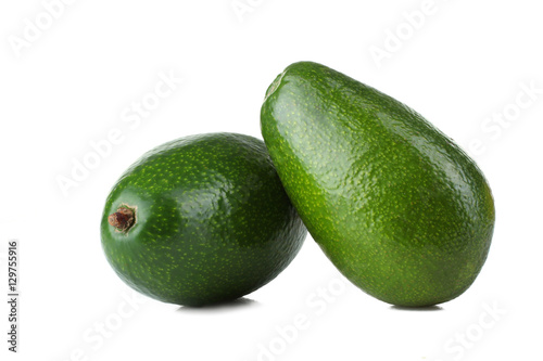 Fresh avocados isolated on white background.