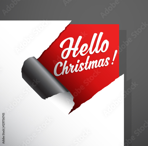 Christmas paper corner cut out with Hello Christmas text uncover