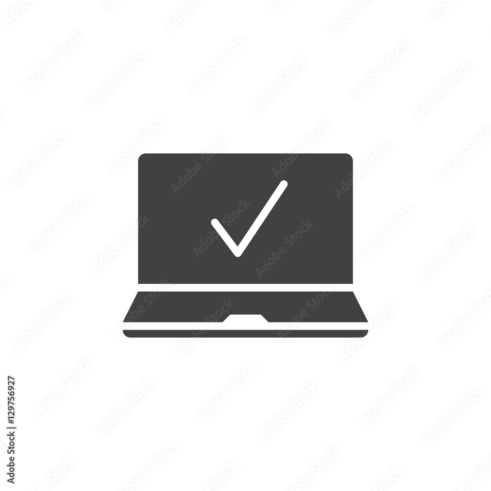 laptop with check mark icon vector, filled flat sign, solid pictogram isolated on white, logo illustration laptop with check mark icon vector, filled flat sign, solid pictogram isolated on white, logo illustration