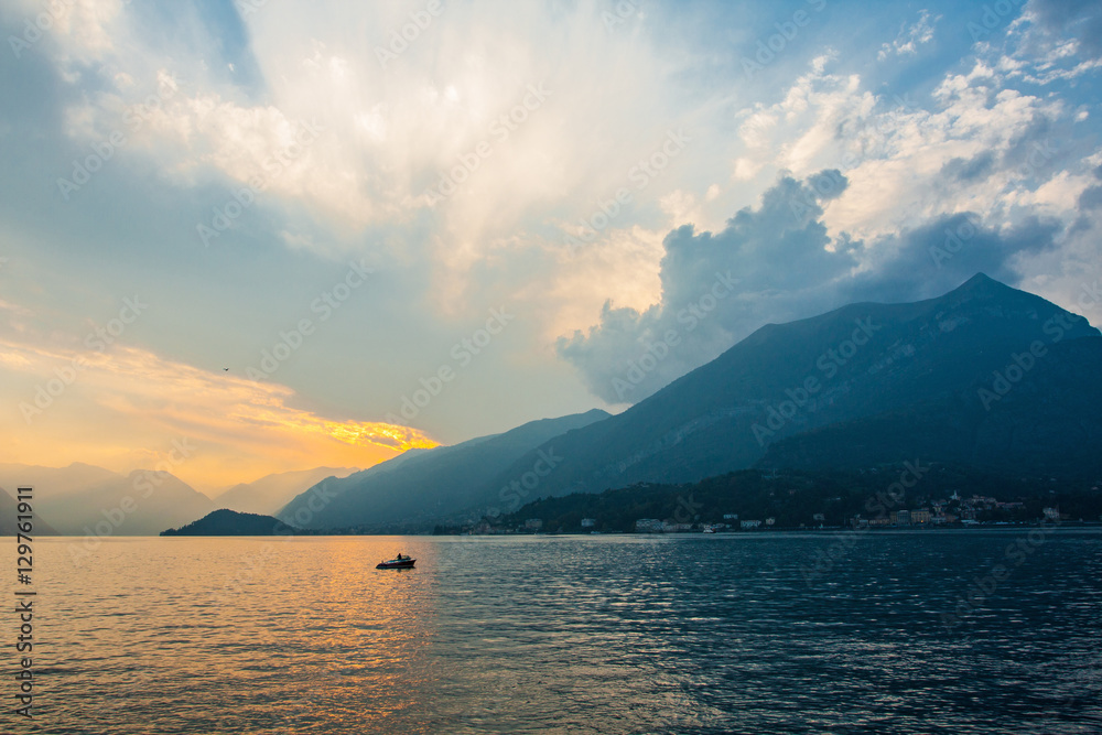 sunset view of lake como