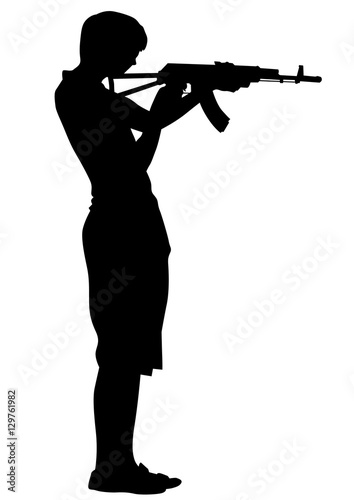 People and guns on a white background