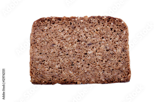 one slice of rye bread, isolated on white