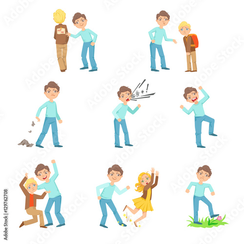 Older Boy Bullying Young Children And Behaving Badly Set