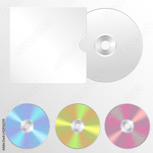 Vector illustration set of isolated blank compact disc CD or DVD. Realistic style.