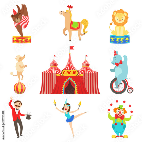Circus Performance Objects And Characters Set