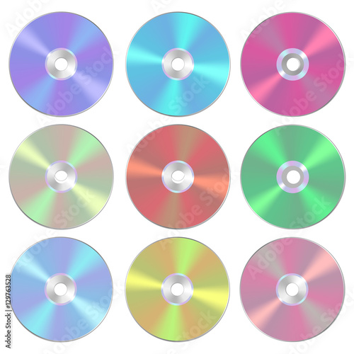 Vector illustration set of isolated blank compact disc CD or DVD. Realistic style.