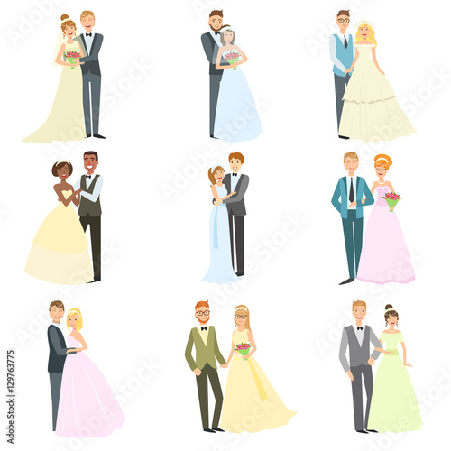 Couples Posing Together On Wedding Day