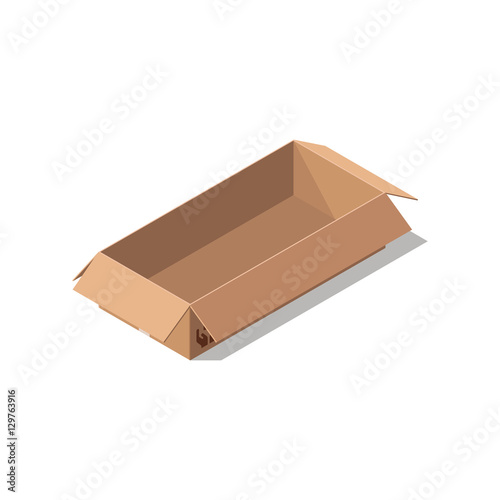 Open cardboard box isolated on white background.