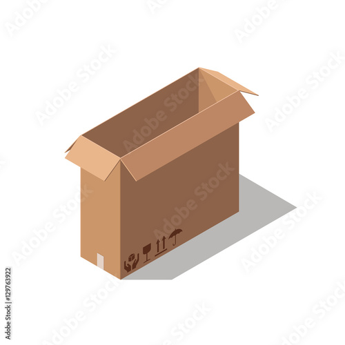 Open cardboard box isolated on white background.
