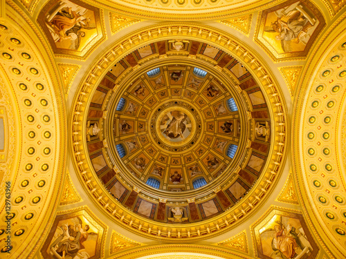 Indoor view of colorful picturesque dome ceiling in Saint Stephen s Basilica  Budapest  Hungary  Europe. UNESCO World Heritage Site.