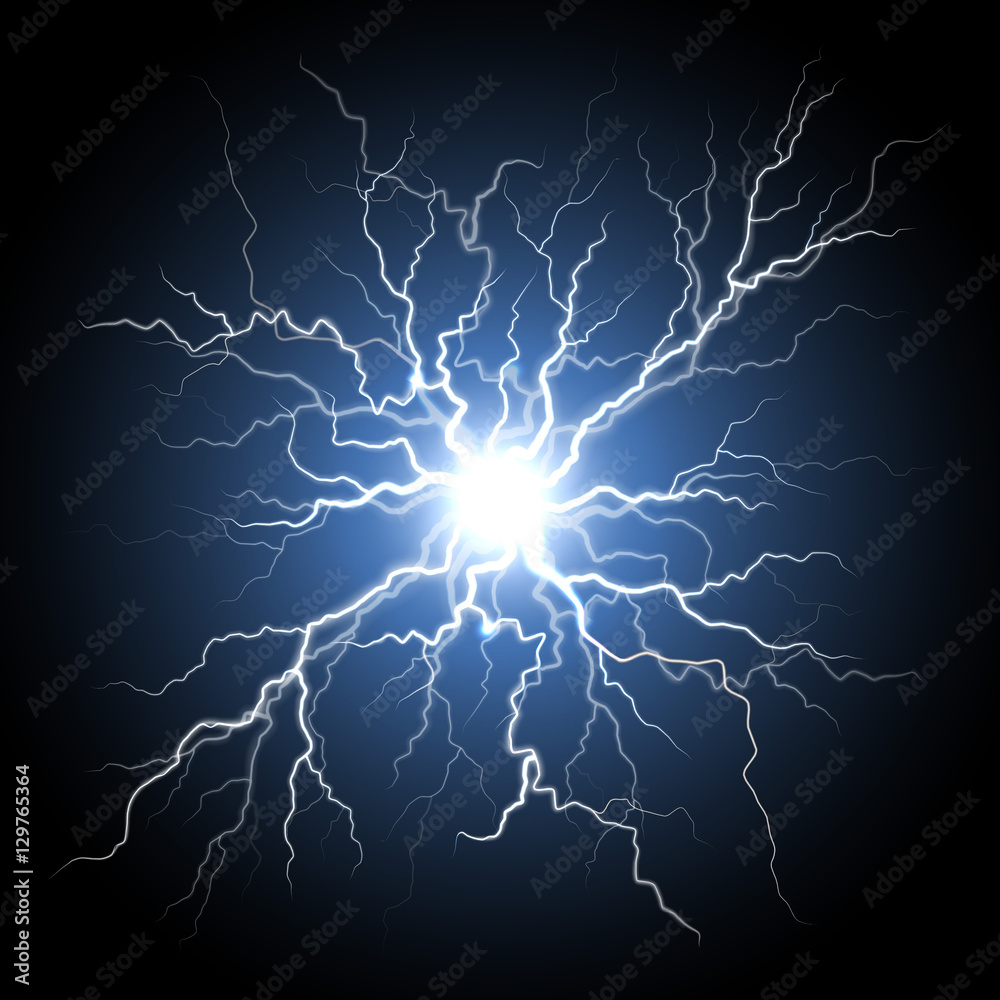 Human nerve or neural cells system, lightning flash light - obrazy, fototapety, plakaty 