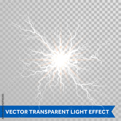 Light lightning flash of thunder storm on transparent background