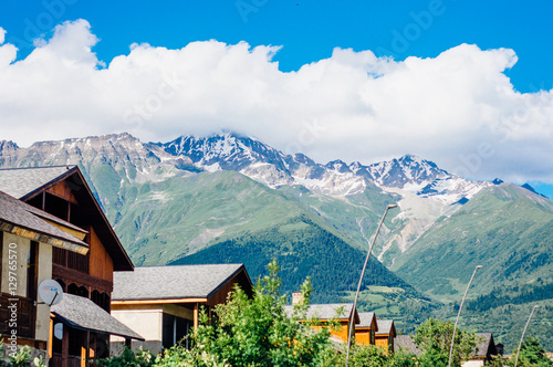 Houses and mountains on the background in Mestia, Svaneti, Georgia © andrii_lutsyk