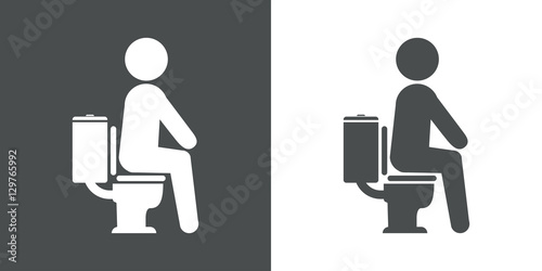 Icono plano hombre sentado en inodoro gris y blanco