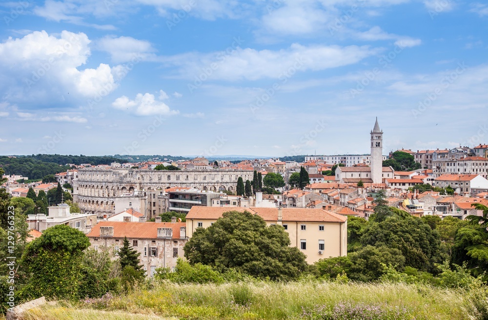 Historic Center of Pula City view from the Venetian Fortress (Pula Castle), Croatia