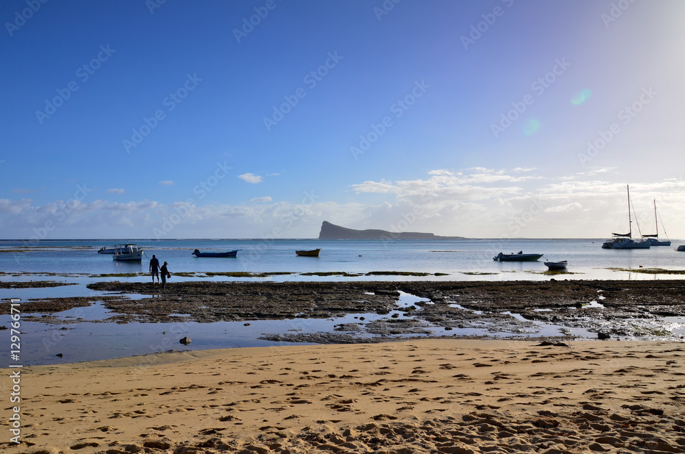 Low tide in Bain Boeuf with fishing boats, Mauritius