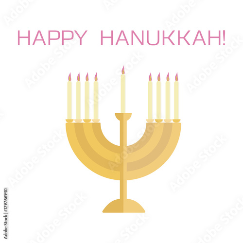 Happy Hanukkah! Menorah with candles. Vector illustration.