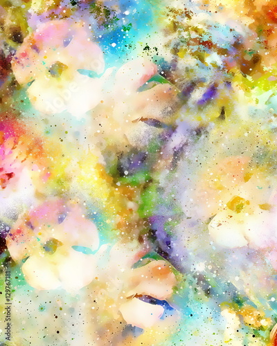 abstract multicolor flower motive collage in space.