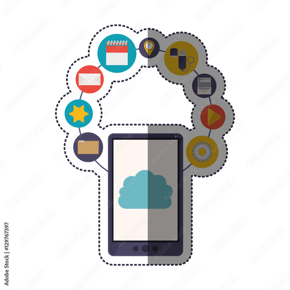 Smartphone and cloud computing icon. Storage media multimedia and technology theme. Isolated design. Vector illustration Smartphone and cloud computing icon. Storage media multimedia and technology theme. Isolated design. Vector illustration