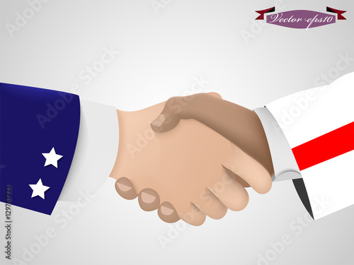 realistic graphic design of shake hand between american and english
