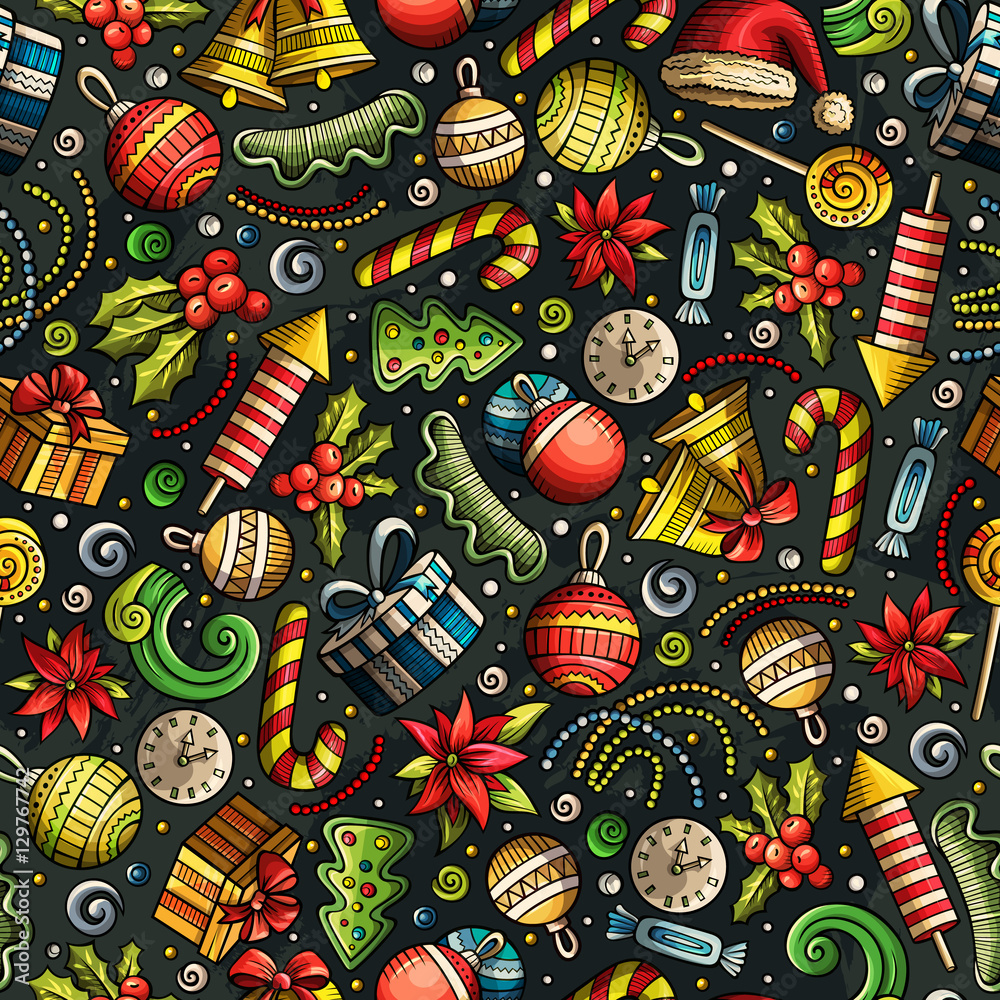 Cartoon cute hand drawn Xmass seamless pattern Cartoon cute hand drawn Xmass seamless pattern
