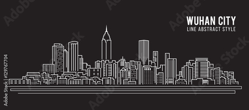 Cityscape Building Line art Vector Illustration design - Wuhan city