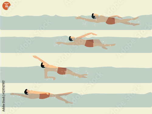 beautiful illustration vector of step to perform backstroke swimming, swimming design
