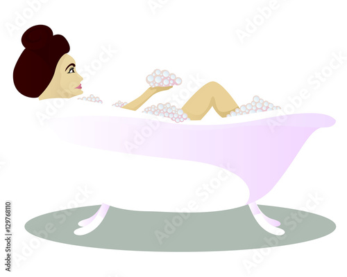 Girl in bath isolated on white