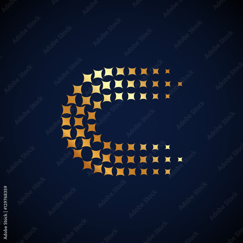 Letter C logo.Sparkle logo gold,logotype vector design