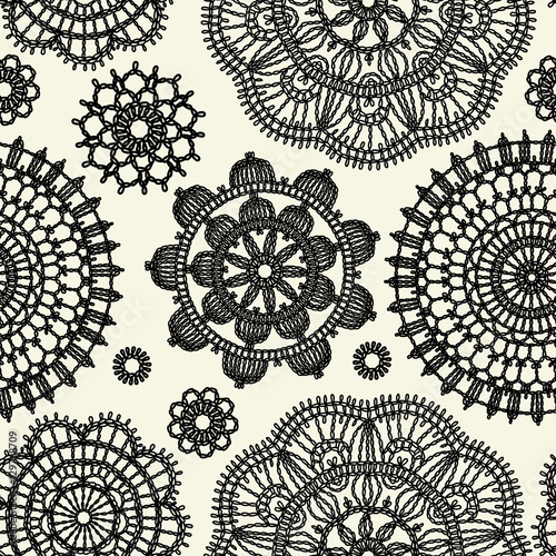 Seamless decorative pattern. Vintage. Napkins crocheted. Freehand drawing