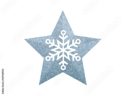 Silver Christmas star with snowflake isolated on white backgroun