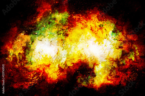 Cosmic space and stars, color cosmic abstract background. Fire and crackle effect.