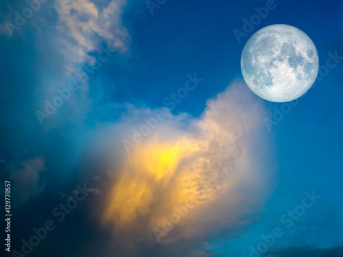 super full moon gold cloud in the blue sky