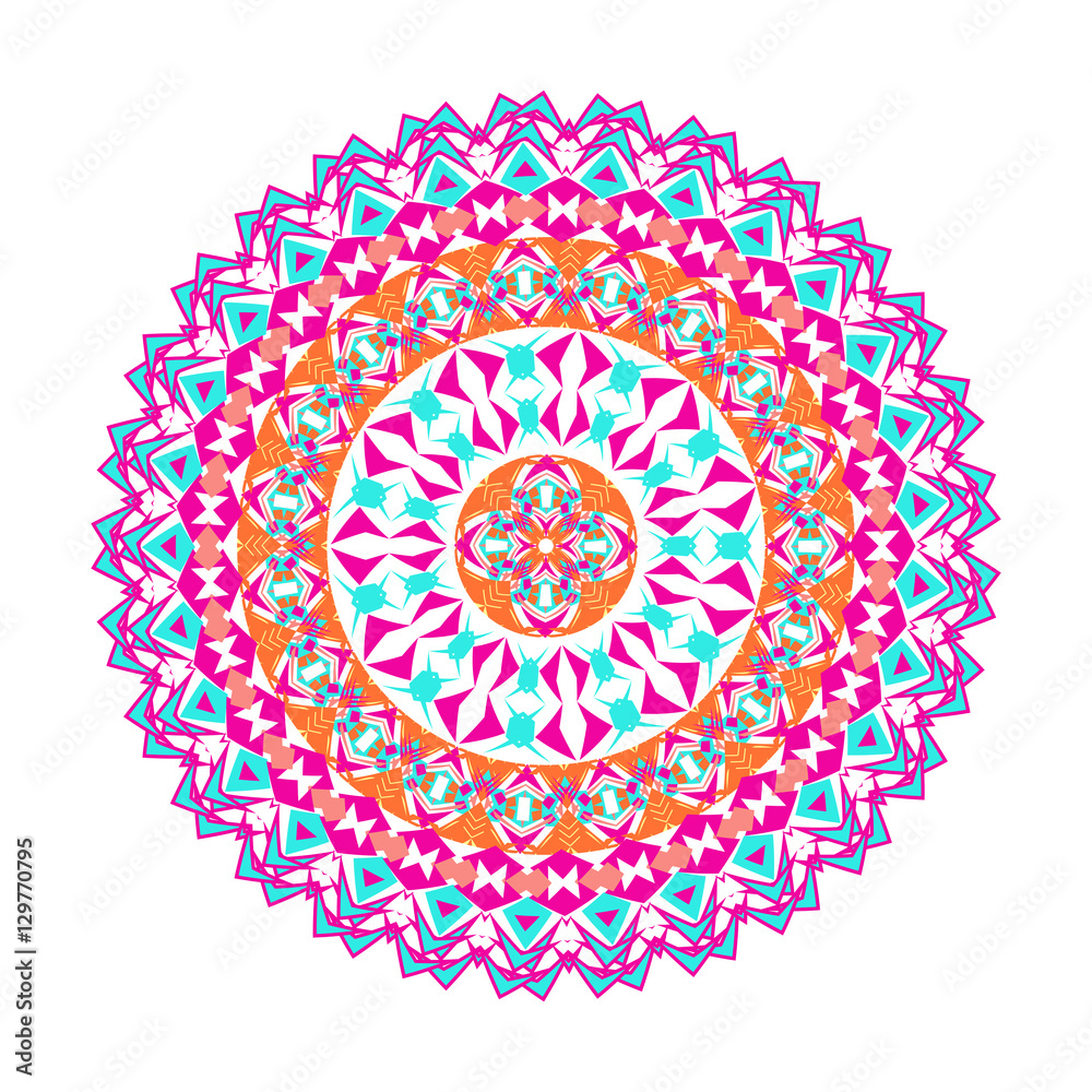 Vector colorful mosaic mandala. Beautiful design element in ethnic style. Indian, tribal, oriental ornament